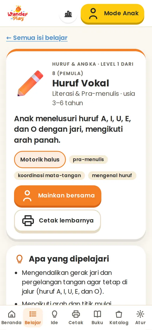 Halaman Isi Belajar aktivitas Huruf Vokal